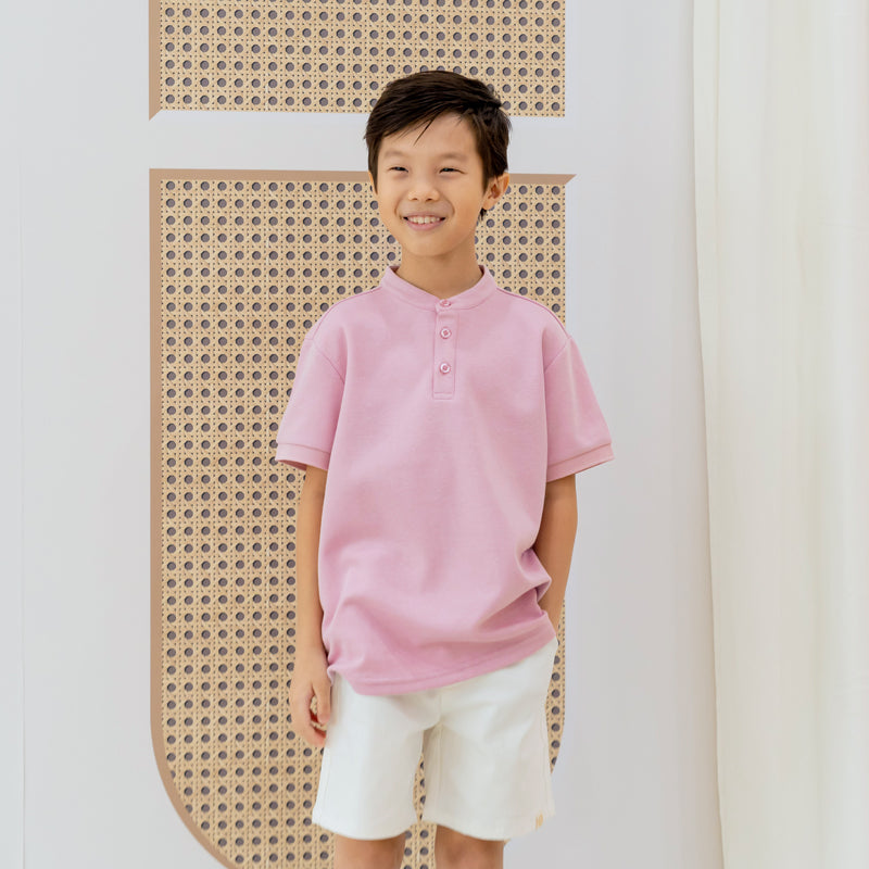 Polo Series - Boy's Polo Shirt in Pink by Le Petit Society