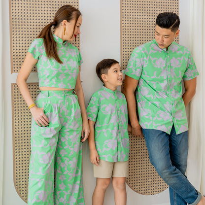 Heritage Series - Boys Shirt in Green Orchid Print by Le Petit Society — image 3