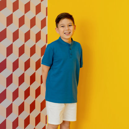 Polo Series - Boy's Polo Shirt in Blue by Le Petit Society
