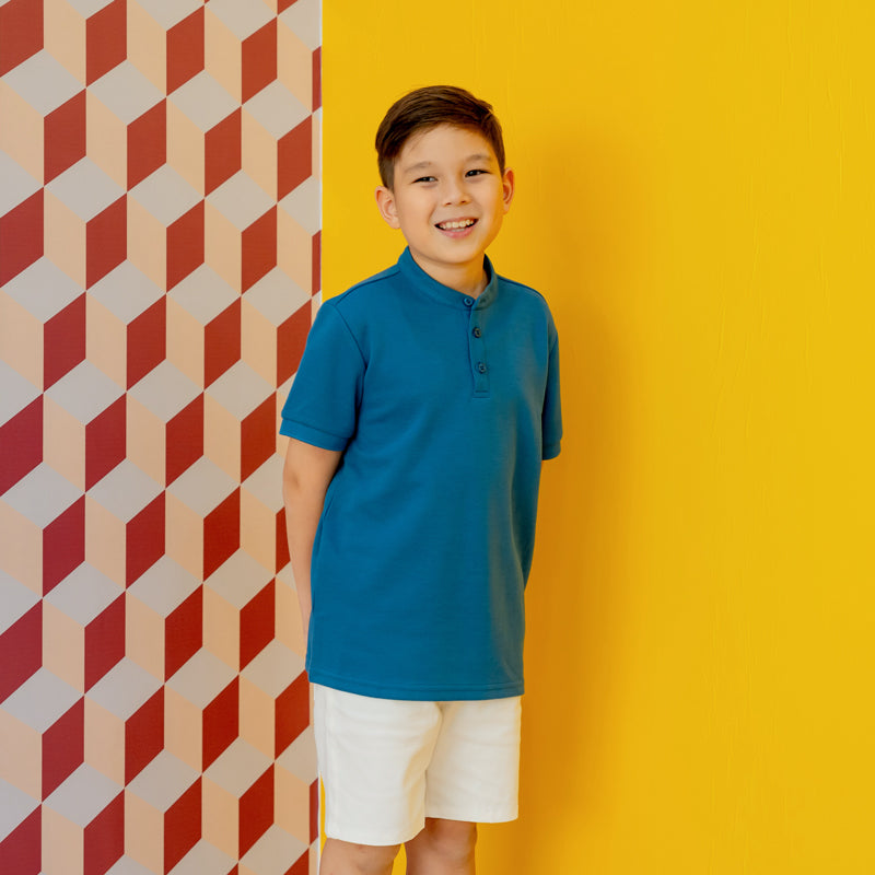 Polo Series - Boy's Polo Shirt in Blue by Le Petit Society — image 10