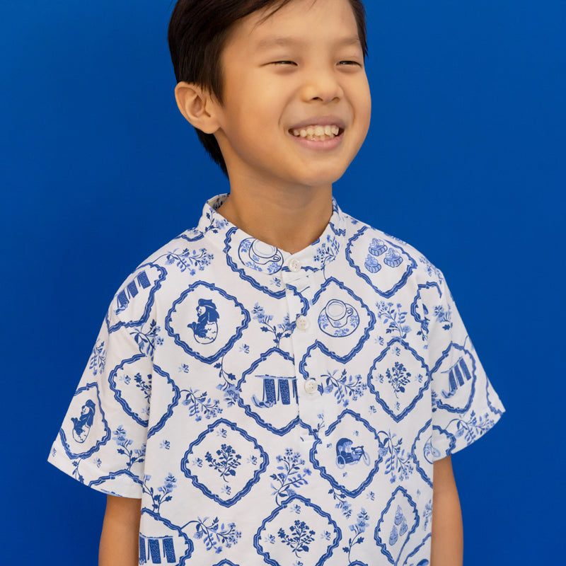 Heritage Series - Boys Jersey Shirt in Porcelain Motif by Le Petit Society — image 2