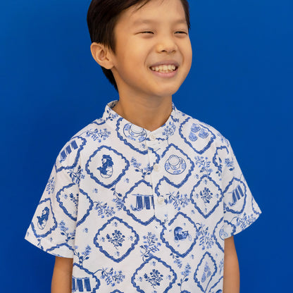 Heritage Series - Boys Jersey Shirt in Porcelain Motif by Le Petit Society — image 2