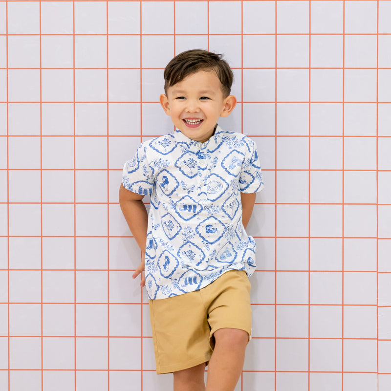 Heritage Series - Boys Jersey Shirt in Porcelain Motif by Le Petit Society