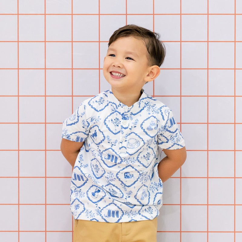 Heritage Series - Boys Jersey Shirt in Porcelain Motif by Le Petit Society — image 5