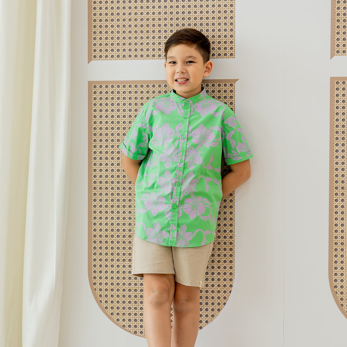 Heritage Series - Boys Shirt in Green Orchid Print by Le Petit Society — image 13
