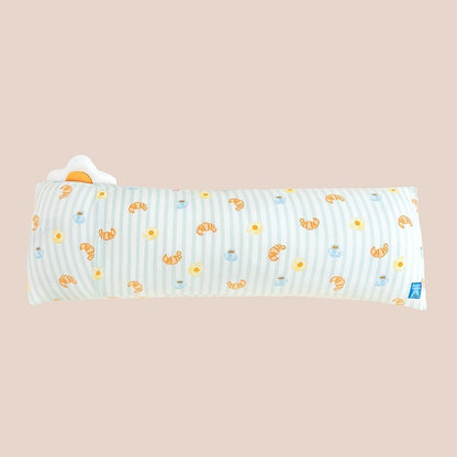 The back of a kids' pillow in size large with a print of breakfast food, from Le Petit Society.
