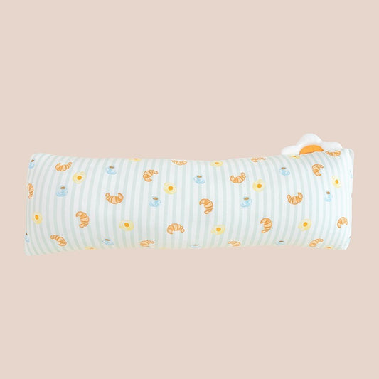 A kids' pillow in size large with a print of breakfast food, from Le Petit Society.