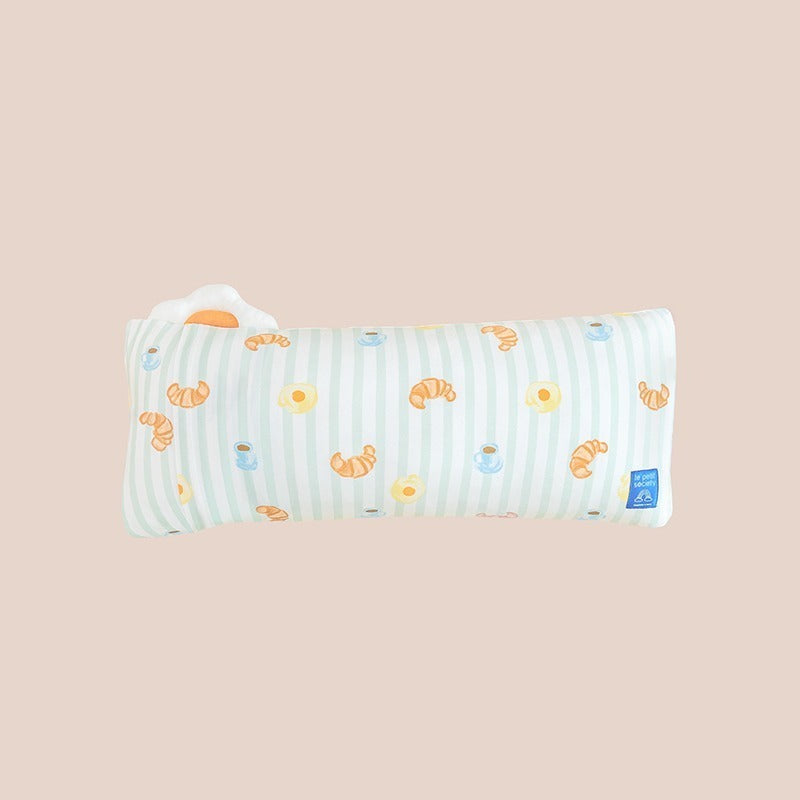 A kids' pillow in size medium with a print of breakfast food, from Le Petit Society.