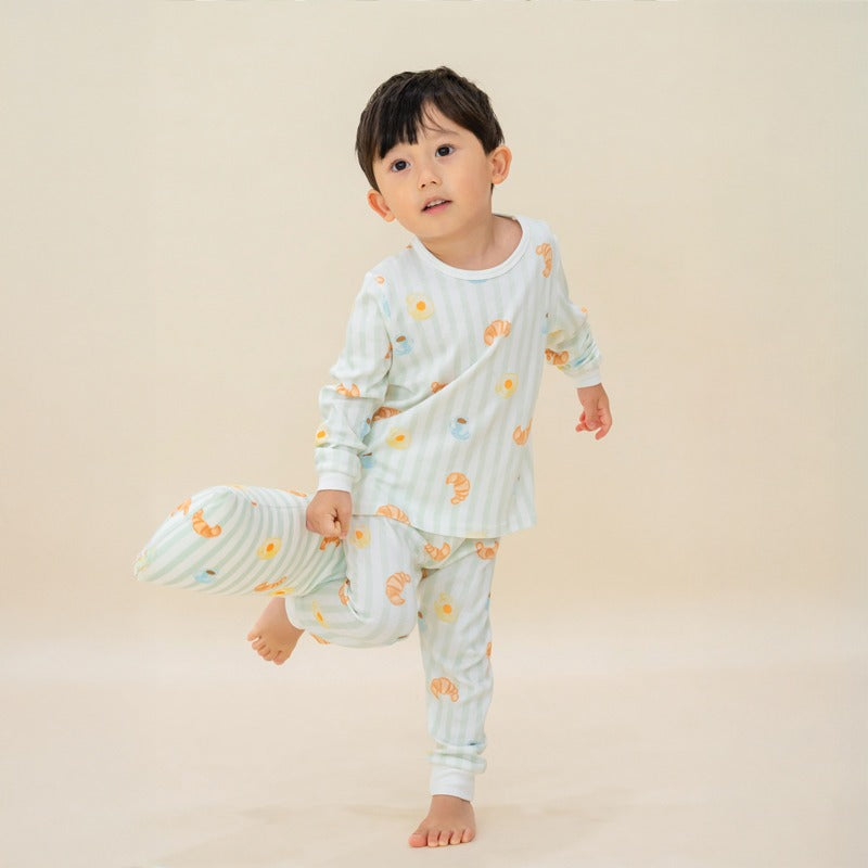 Kids Bamboo Pyjamas Set in Breakfast Print by Le Petit Society — image 12