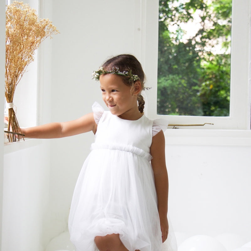 Flower Girl Series - Bubble Dress in White by Le Petit Society — image 3