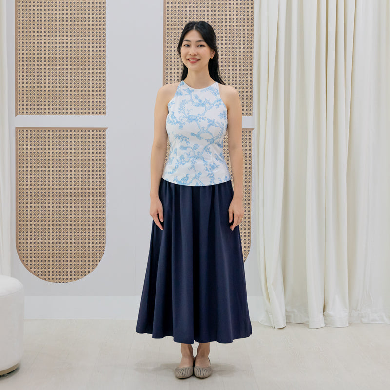 Lion Dance Series - Ladies Slit Midi Skirt in Navy by Le Petit Society — image 3