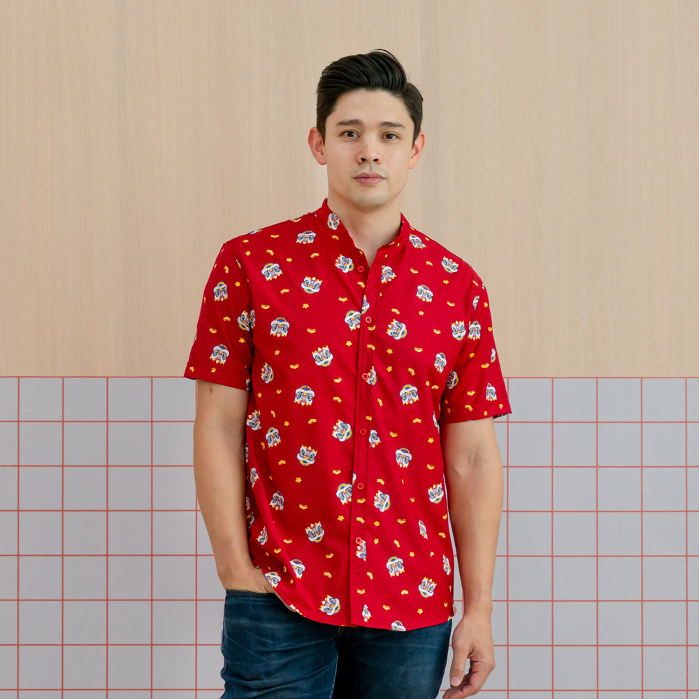 Lion Dance Series - Men’s Shirt in Red (Classic Fit) by Le Petit Society