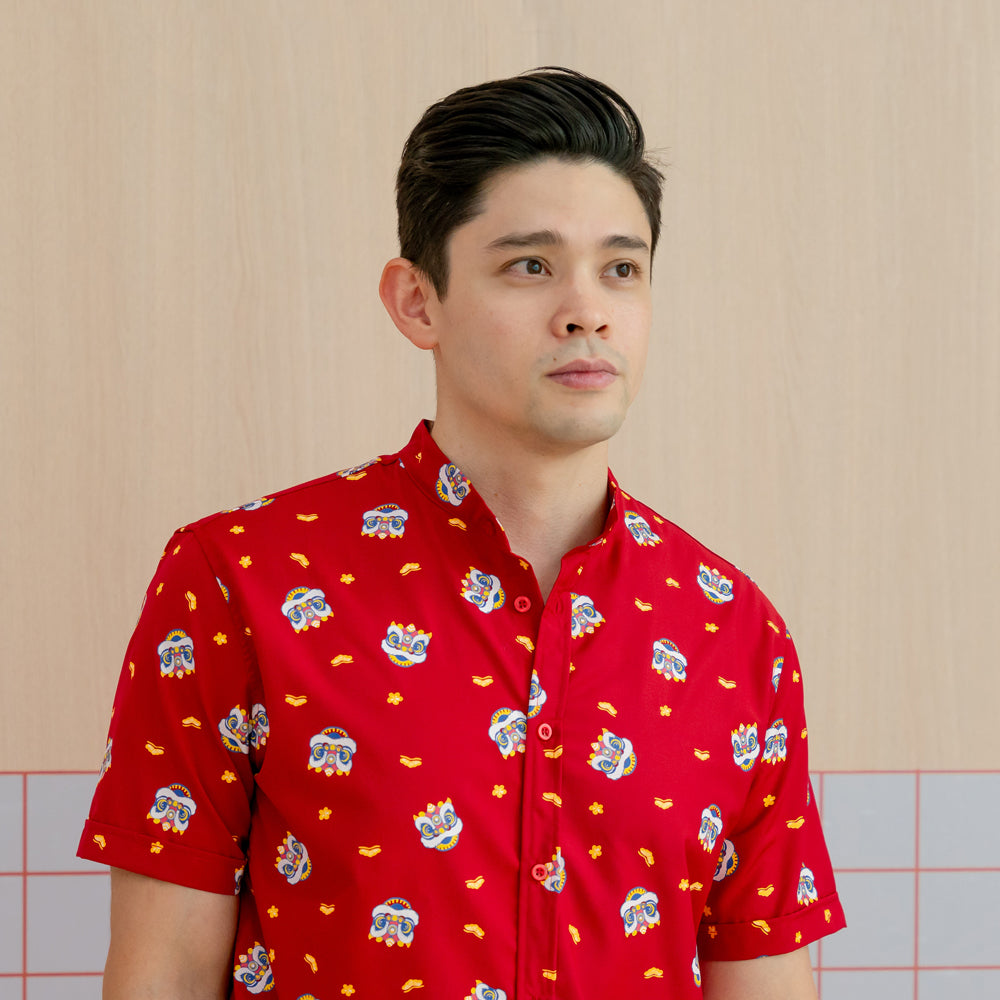 Lion Dance Series - Men’s Shirt in Red (Classic Fit) by Le Petit Society — image 3