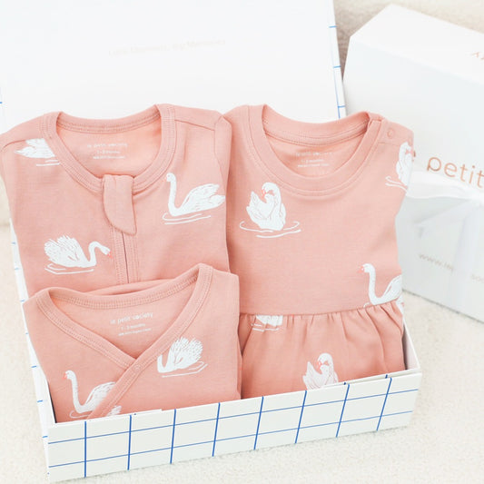 Little Milestones Baby Girl Set in Swan Serenade by Le Petit Society