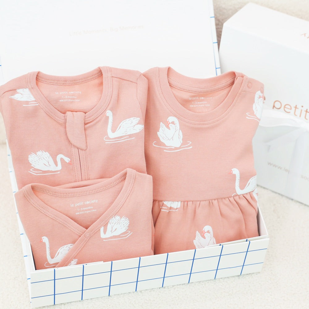 Little Milestones Baby Girl Set in Swan Serenade by Le Petit Society — image 9