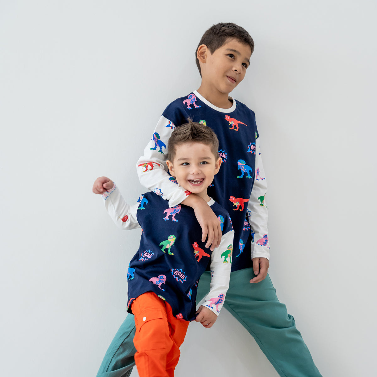 Made for Play - Long Sleeves Tee in T-Rex Print in Navy by Le Petit Society — image 12