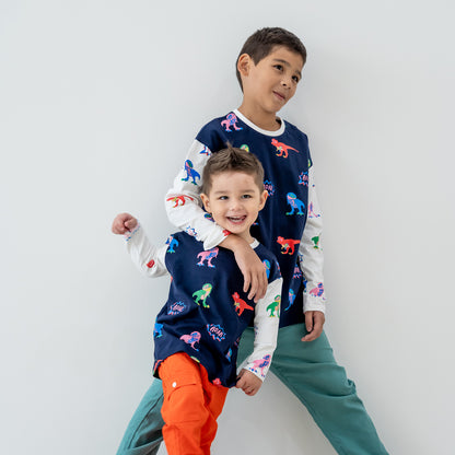 Made for Play - Long Sleeves Tee in T-Rex Print in Navy by Le Petit Society — image 16