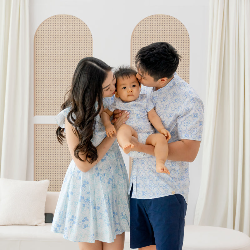 Chinese Motif Series - Baby Boy Jersey Romper in Blue Motif by Le Petit Society — image 3