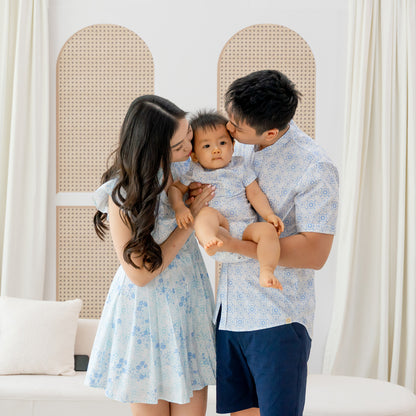 Chinese Motif Series - Baby Boy Jersey Romper in Blue Motif by Le Petit Society — image 3
