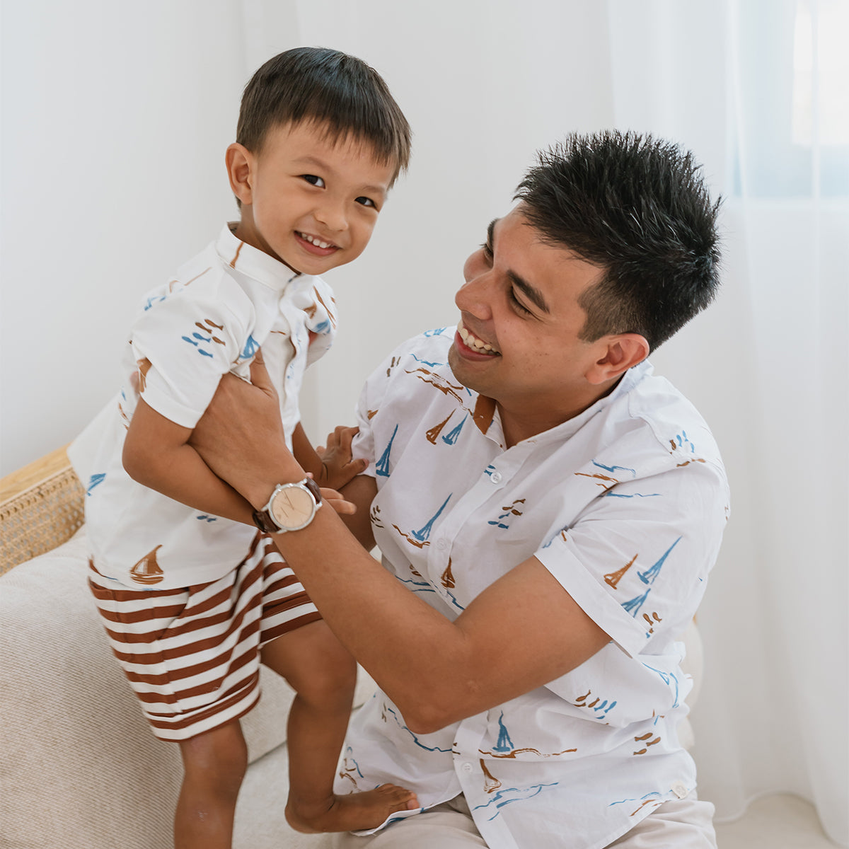 Resort Series - Men's White Shirt in Sail Boat Print by Le Petit Society — image 3