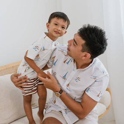 Resort Series - Men's White Shirt in Sail Boat Print by Le Petit Society — image 4