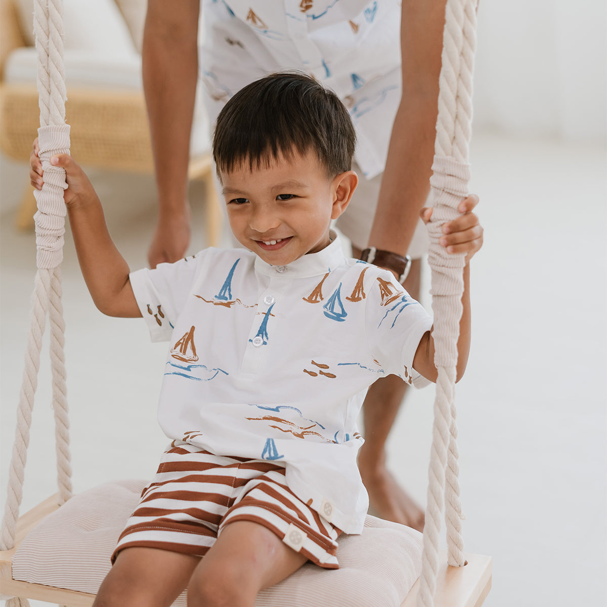 Resort Series - Kids Terry Shorts in Brown Stripes by Le Petit Society — image 6