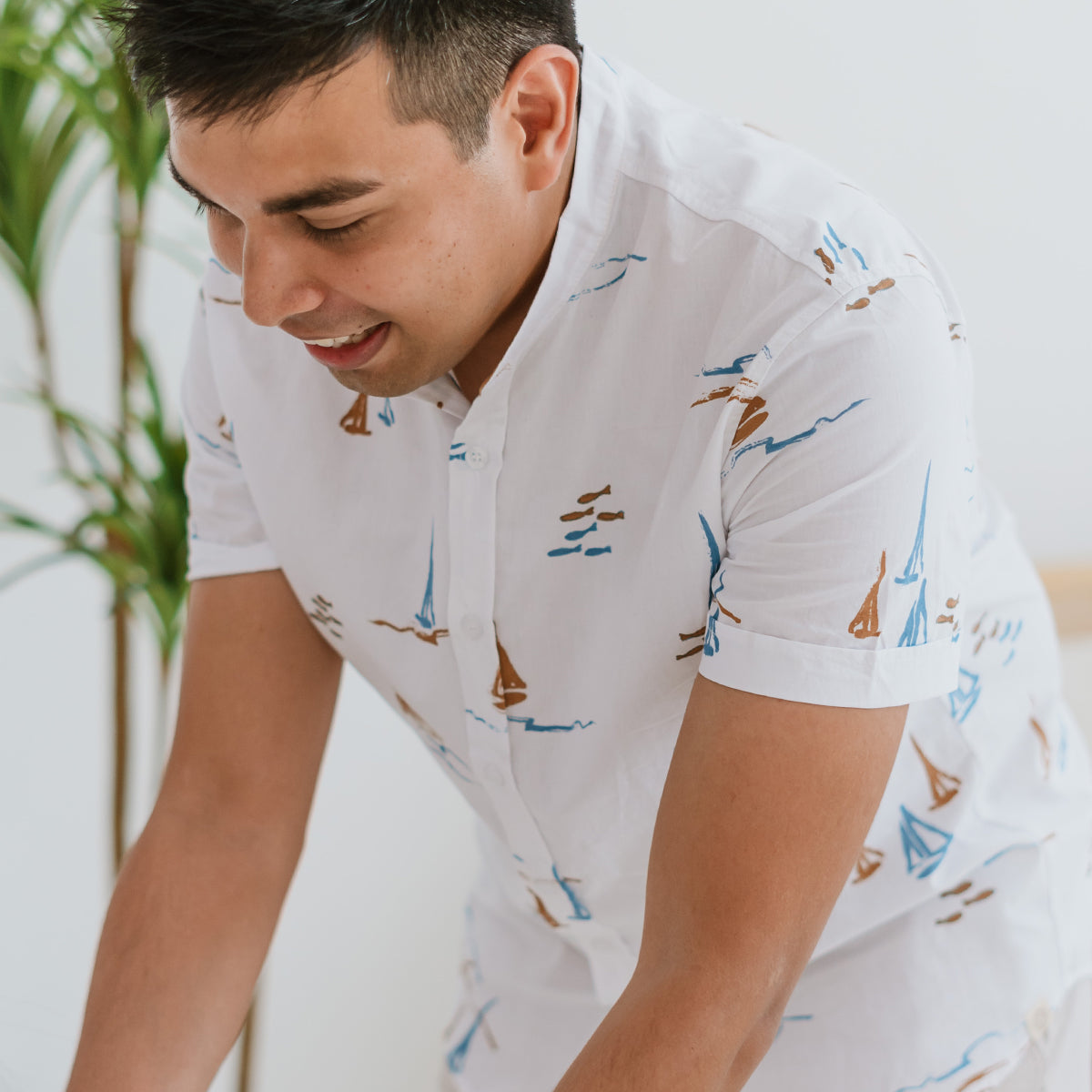 Resort Series - Men's White Shirt in Sail Boat Print by Le Petit Society — image 5