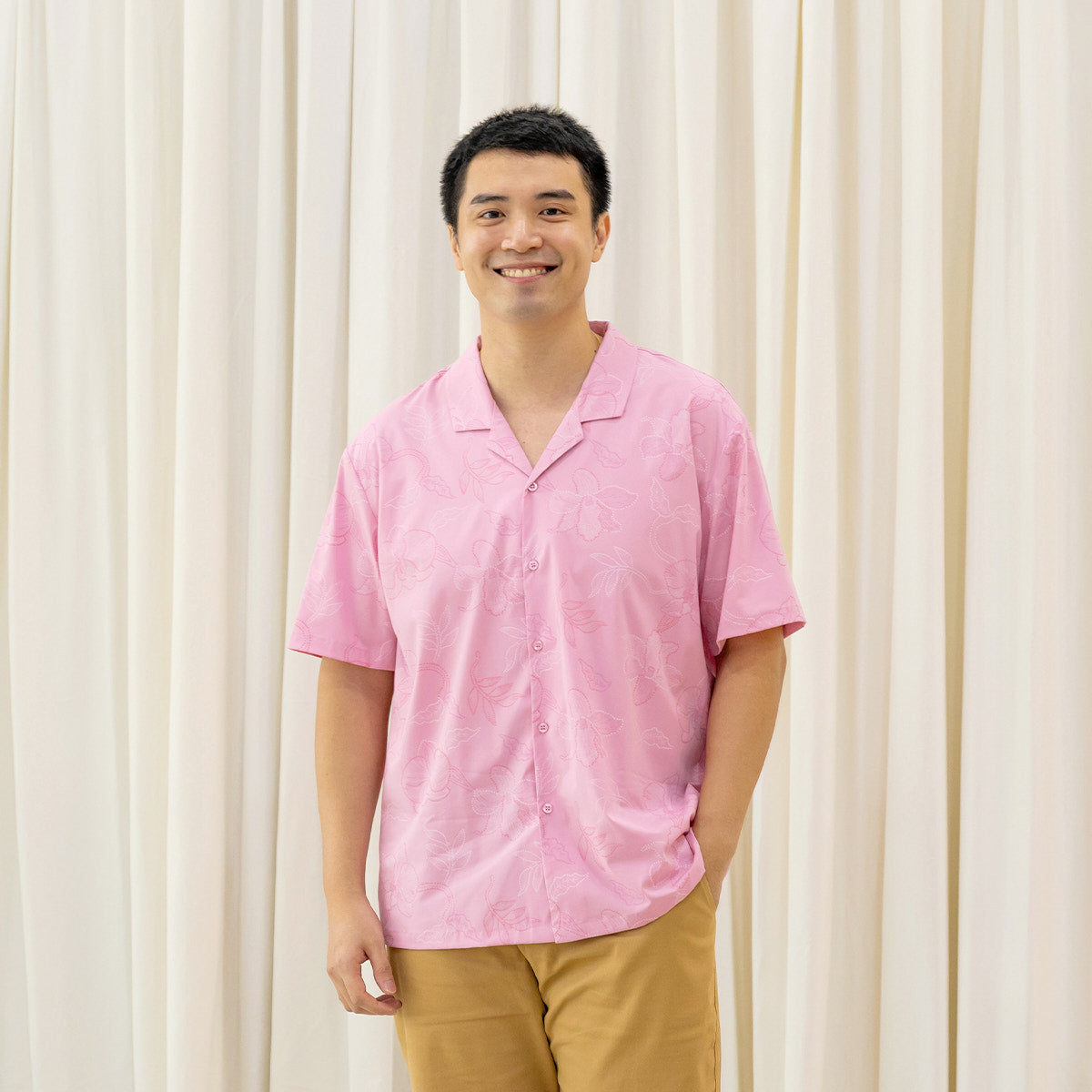 Heritage Series - Men's Camp Collar Shirt in Pink Orchid Print (Relaxed Fit) by Le Petit Society — image 12