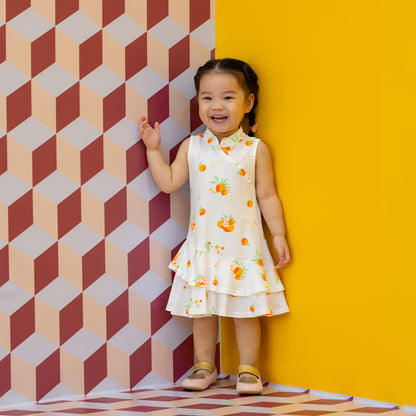 Mandarin Orange Series - Girls Cheongsam in White by Le Petit Society — image 6