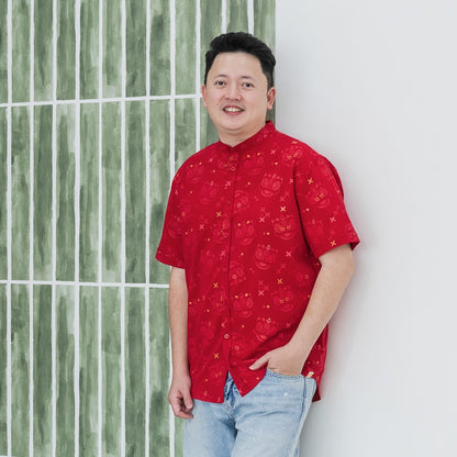 Lion Dance Series - Men's Shirt in Red Festive Lion Print (Classic Fit) by Le Petit Society — image 7