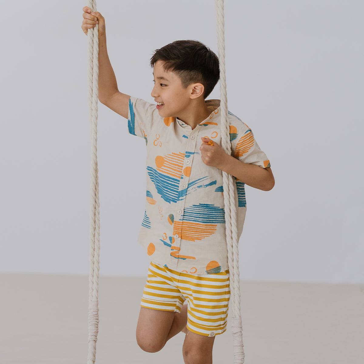 Resort Series - Kids Terry Shorts in Mustard Stripes by Le Petit Society — image 3