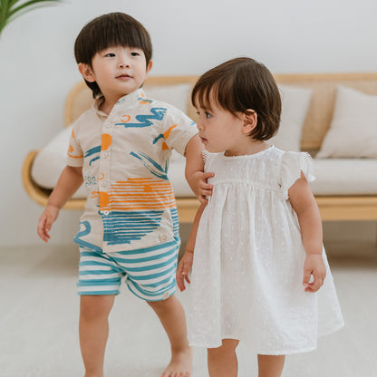 Resort Series - Kids Terry Shorts in Blue Stripes by Le Petit Society — image 4