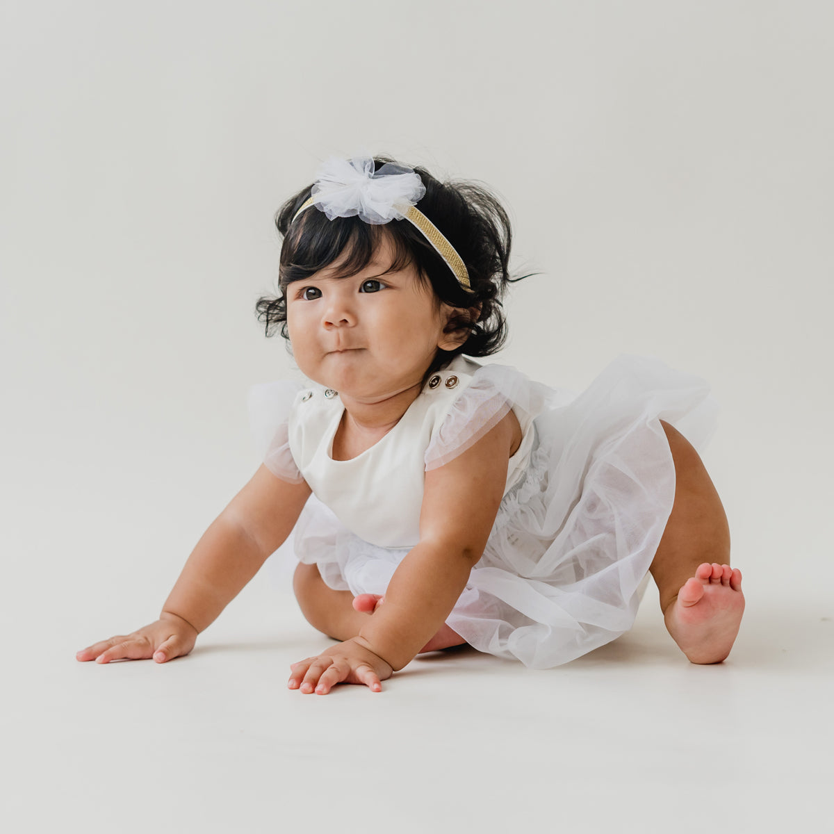 Flower Girl Series - Baby Bubble Dress in White (Past Season) by Le Petit Society — image 2