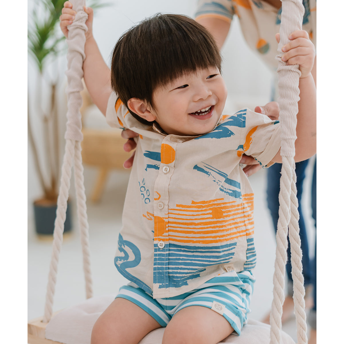 Resort Series - Kids Terry Shorts in Blue Stripes by Le Petit Society — image 3
