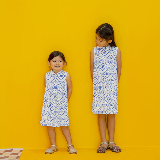 Heritage Series - Girls Jersey Cheongsam in Porcelain Motif by Le Petit Society