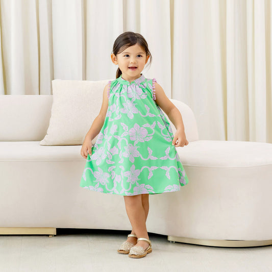 Heritage Series - Girls Cheongsam in Green Orchid Print by Le Petit Society
