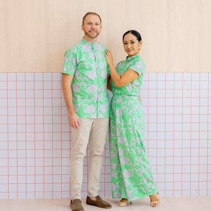 Heritage Series - Ladies Cheongsam Top in Green Orchid Print by Le Petit Society — image 2