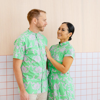 Heritage Series - Men's Shirt in Green Orchid Print (Classic Fit) by Le Petit Society — image 3