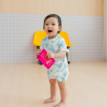 Heritage Series - Baby Boy Jersey Romper in Floral Porcelain Print by Le Petit Society