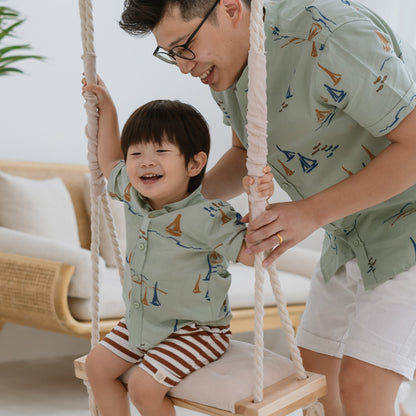 Resort Series - Men's Sage Green Shirt in Sail Boat Print by Le Petit Society — image 3