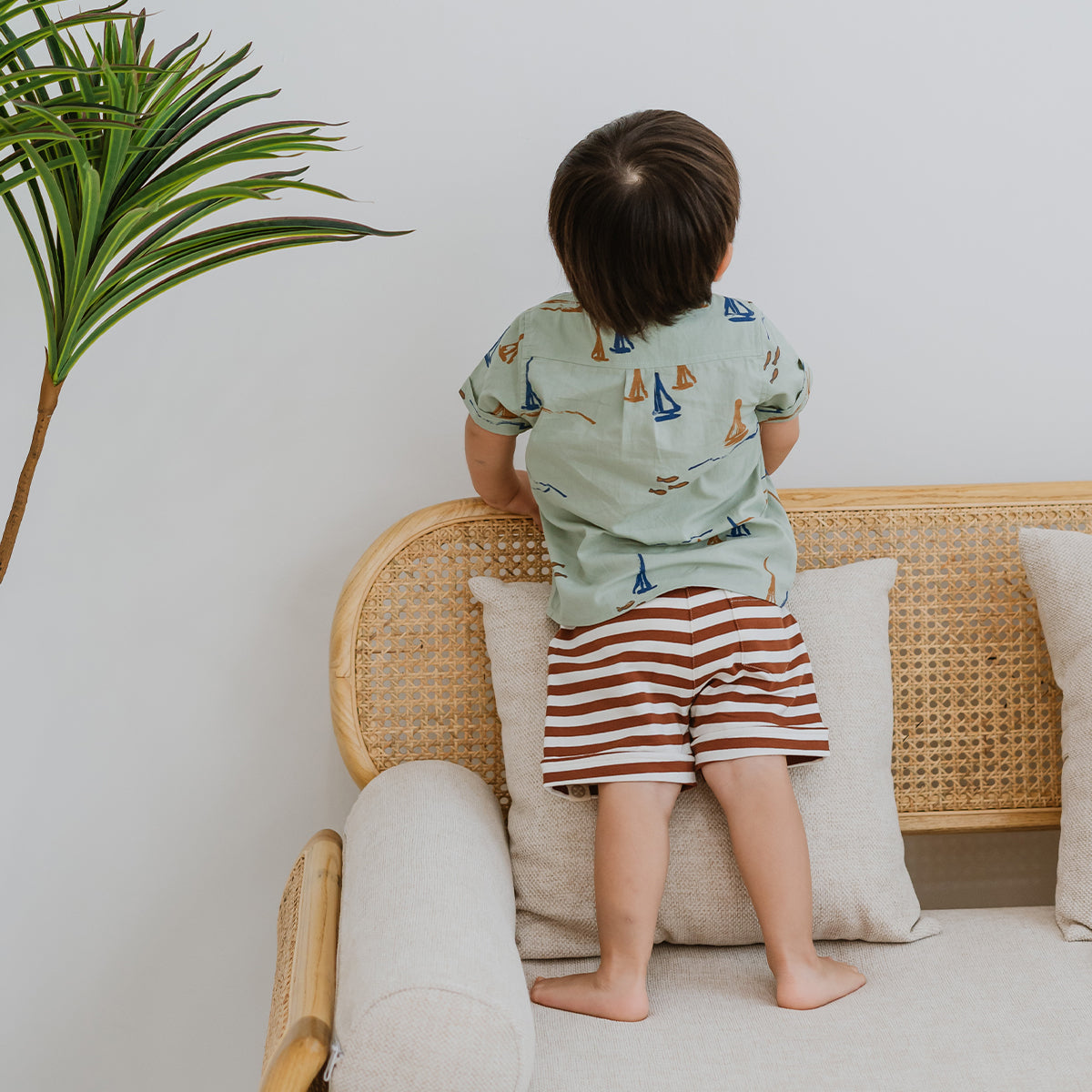 Resort Series - Kids Terry Shorts in Brown Stripes by Le Petit Society — image 3