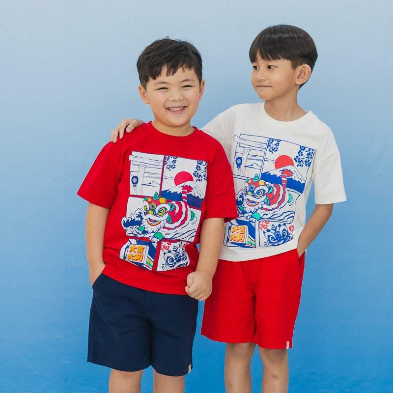Lion Dance Series - Kids Comic Print Tee in White by Le Petit Society — image 3