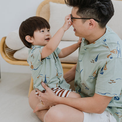 Resort Series - Men's Sage Green Shirt in Sail Boat Print by Le Petit Society — image 4