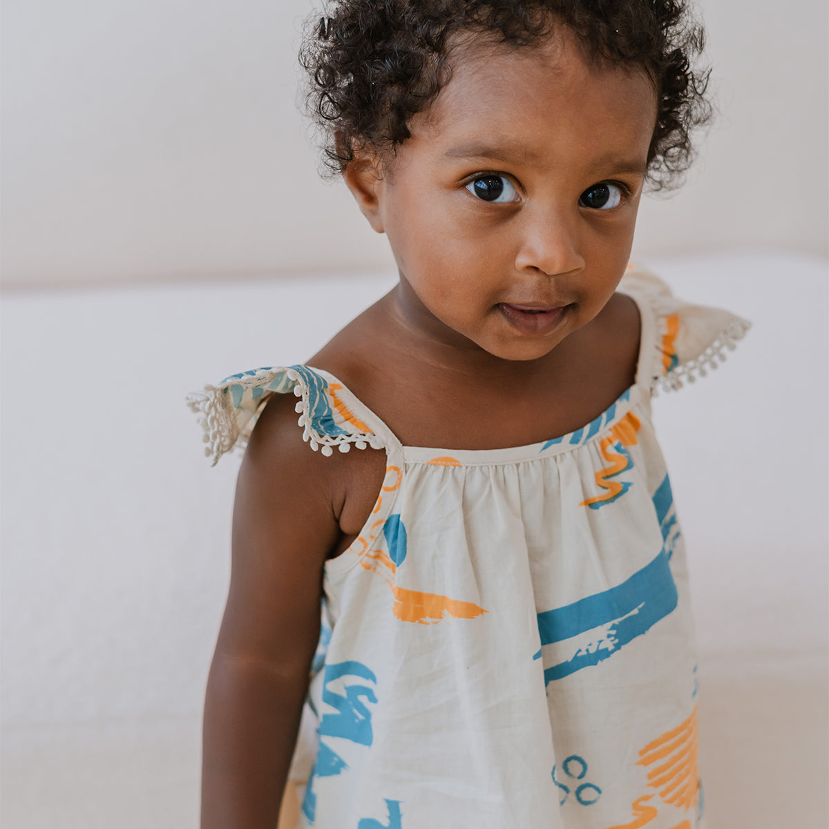 Resort Series - Girls Ruffled Sundress in Coast Print by Le Petit Society — image 4