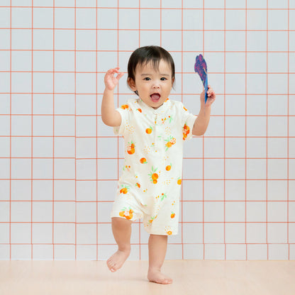 Mandarin Orange Series - Baby Boy Jersey Romper in White by Le Petit Society — image 8