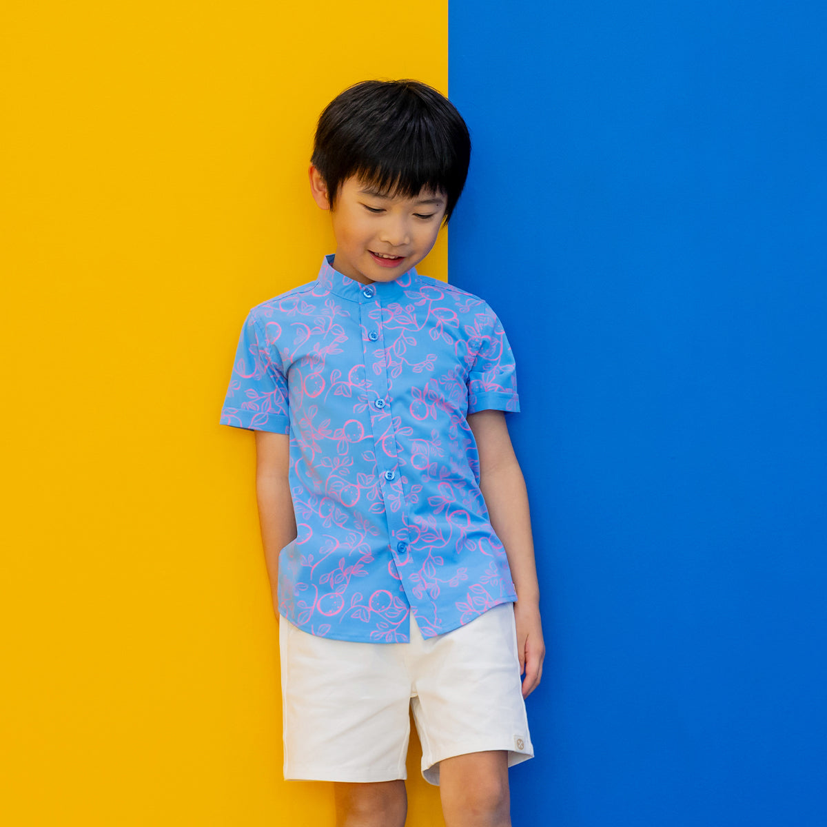 Mandarin Orange Series - Boy's Shirt in Blue by Le Petit Society — image 7