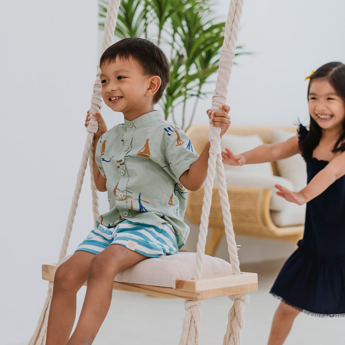 Resort Series - Kids Terry Shorts in Blue Stripes by Le Petit Society — image 9