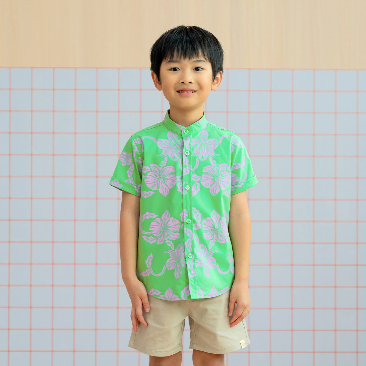 Heritage Series - Boys Shirt in Green Orchid Print by Le Petit Society — image 2