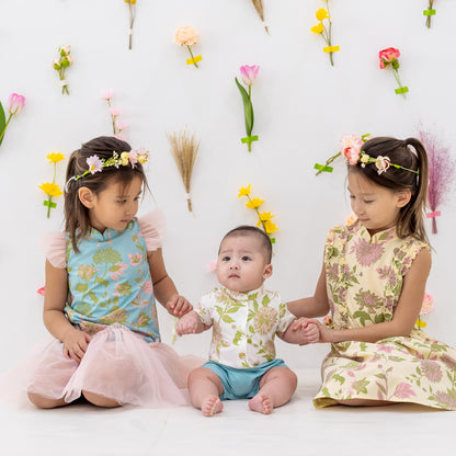 Garden Series - Girls Ruffled Dress in Yellow Chrysanthemum Print by Le Petit Society — image 10