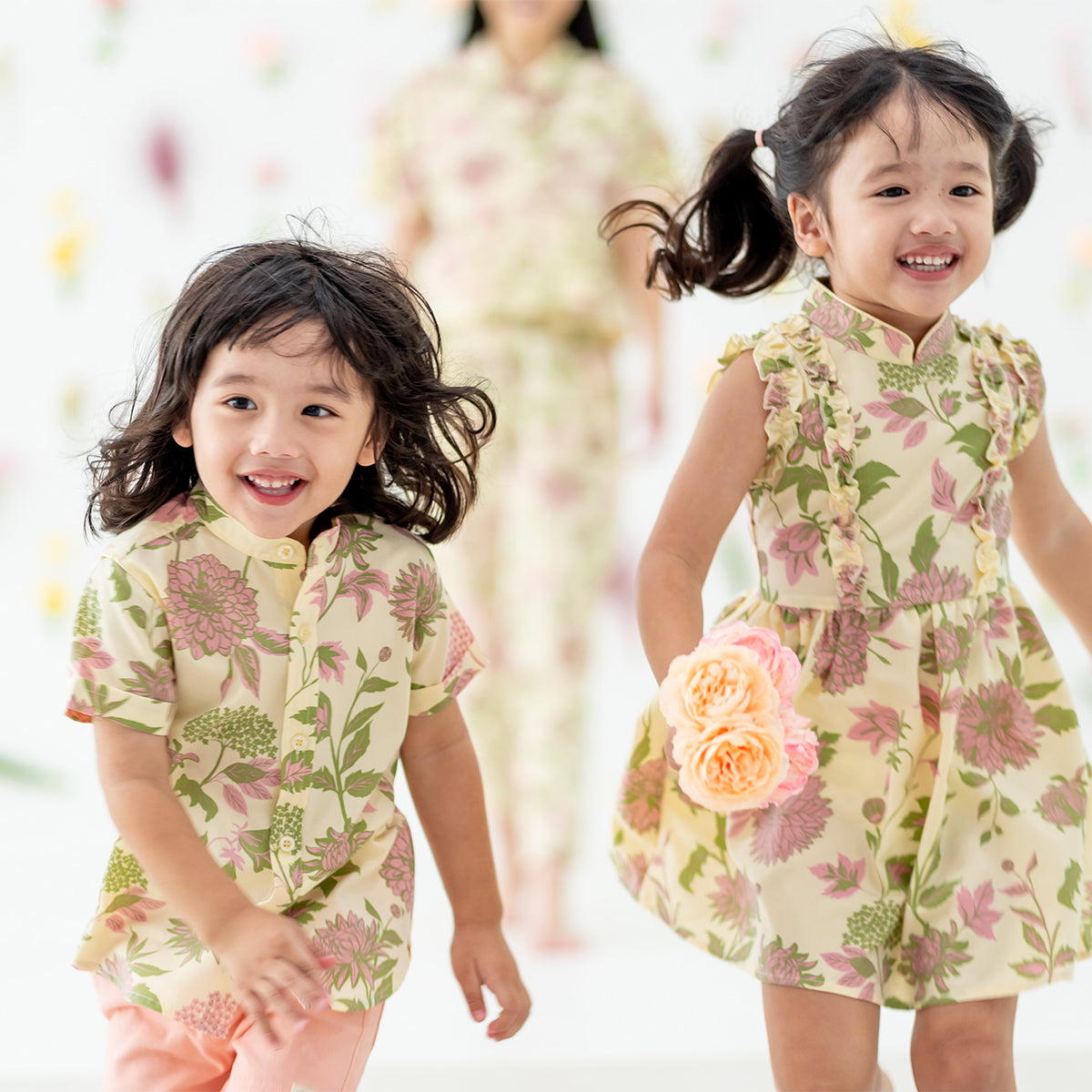 Garden Series - Girls Ruffled Dress in Yellow Chrysanthemum Print by Le Petit Society — image 9